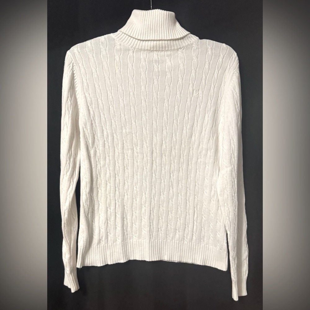 Izod White “Ribbed” Cowl Neck Women’s Sweater with Embroidered Crest Logo.